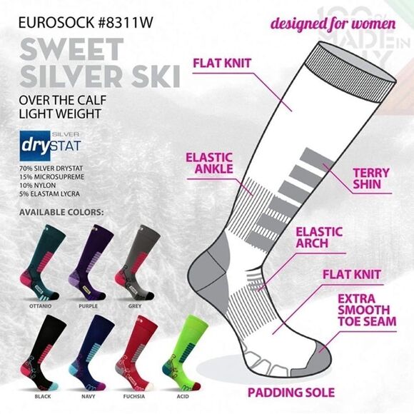 ⭐️eurosock Sweet Silver OTC Ski Socks Women Specific– 8311W⭐️ - Picture 3 of 4